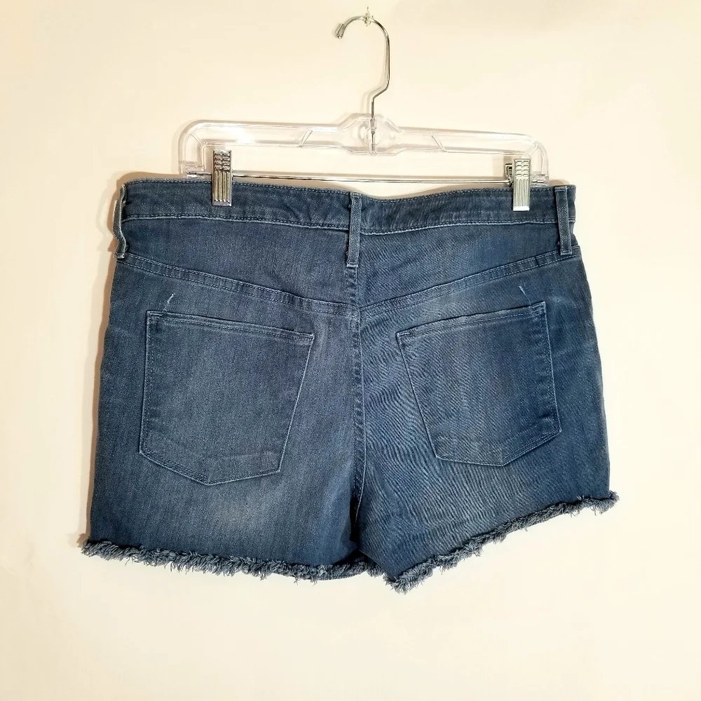 Mossimo Shorts Women's 14 High Rise Blue Denim Stretch Distressed Button Fly_2